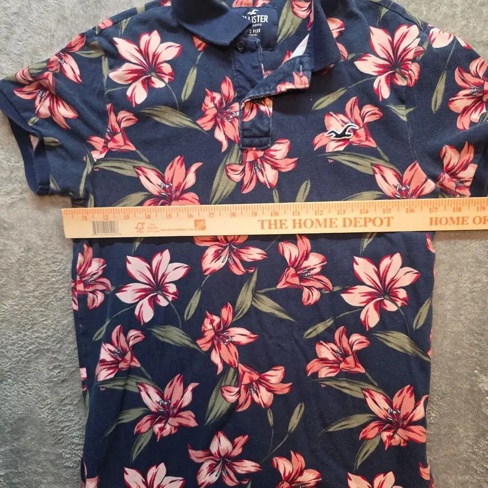 Hollister Epic Flex Polo Shirt Mens XS Blue Floral Stretch Jersey Knit Casual
